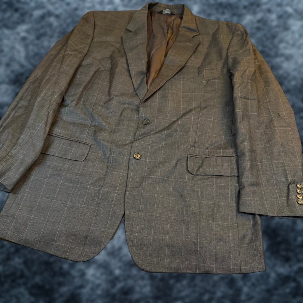 Jos. A. Bank Jos. A. Bank Grey Windowpane Two Button Blazer Sport Coat Wool Mens 46L Size 46R - 1 Thumbnail