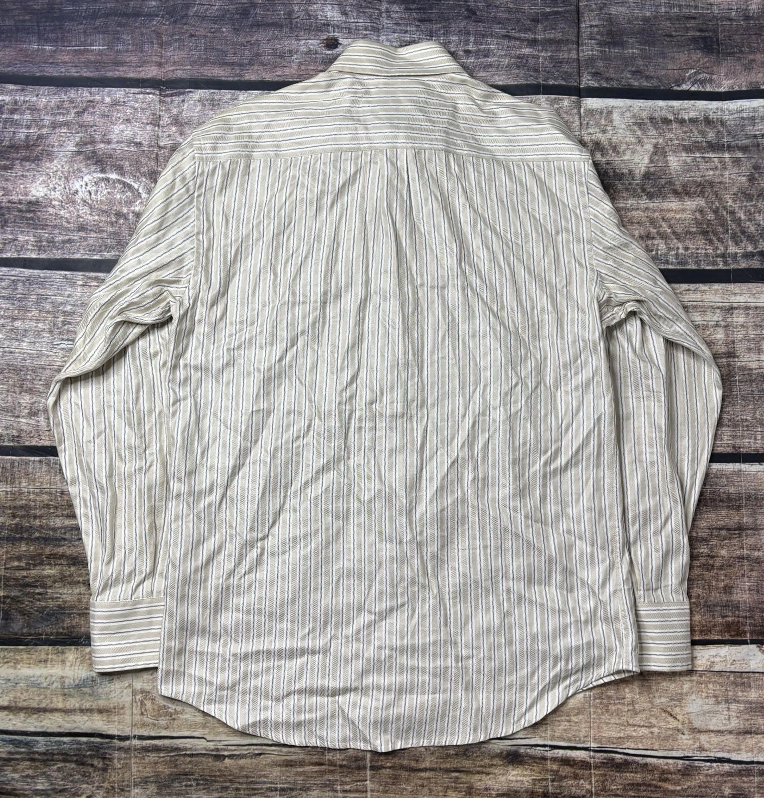Zanella Zanella Shirt Men's 16L Large Stripes Beige Pocket Italy Size US L / EU 52-54 / 3 - 3 Thumbnail