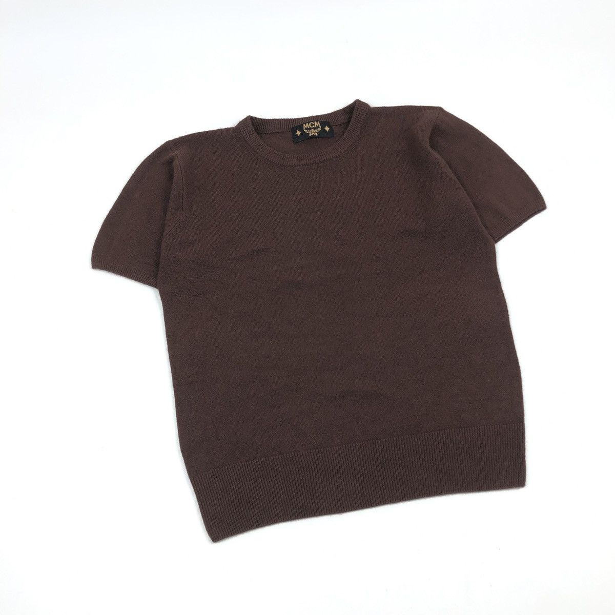 MCM VTG MCM Short Sleeve Logo Japan Wool Brown Acryl Top T-Shirt Size M / US 6-8 / IT 42-44 - 2 Thumbnail
