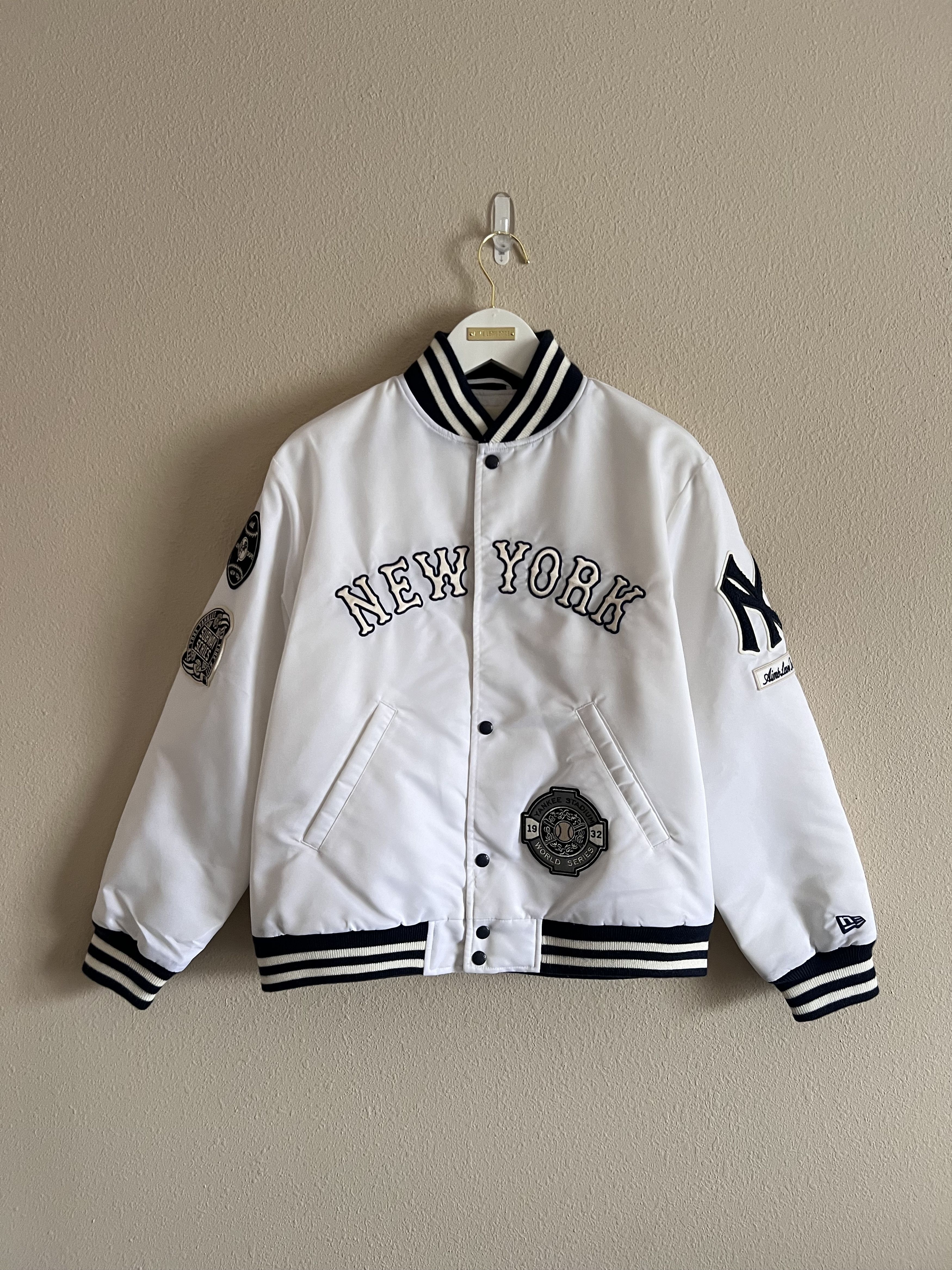 image of Aime Leon Dore New Era New York Yankees Satin Stadium Jacket in White, Men's (Size Medium)