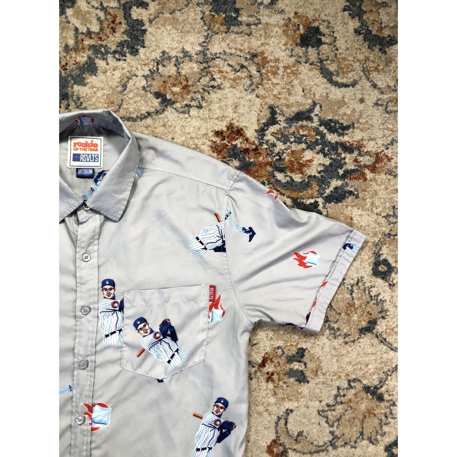 Vintage RSVLTS Rookie Of The Year Shirt Mens M Gray Baseball Graphic Button Up Short Sleeve Collared Button-Up Vintage: No Size US M / EU 48-50 / 2 - 4 Thumbnail