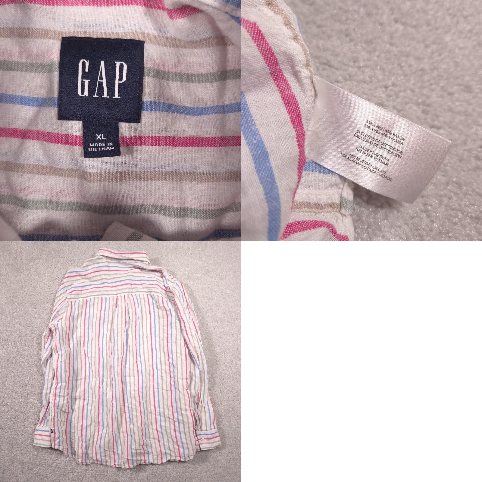 Gap Gap Shirt Mens XL White Striped Linen Blend Button Front Long Sleeve Casual Size US XL / EU 56 / 4 - 8 Thumbnail