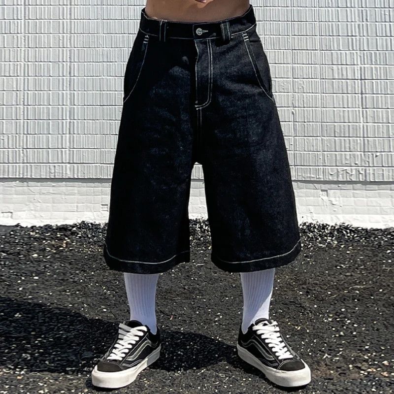Japanese Brand Hip hop pocket embroidery letters jeans skater jorts Size US 32 / EU 48 - 2 Thumbnail