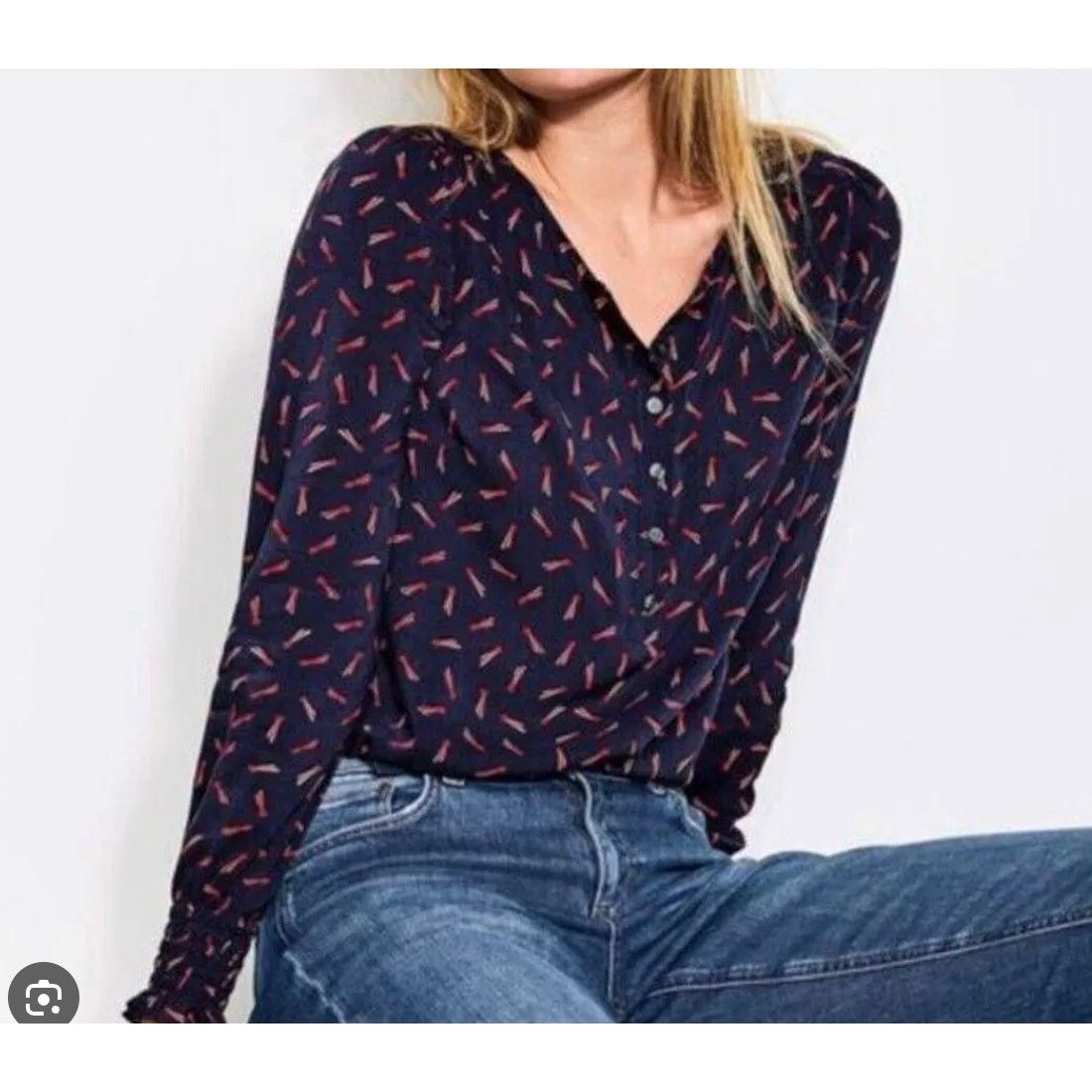 Boden Boden Navy Shooting Star Print Popover Blouse Long Sleeve 2 Size XS / US 0-2 / IT 36-38 - 1 Thumbnail