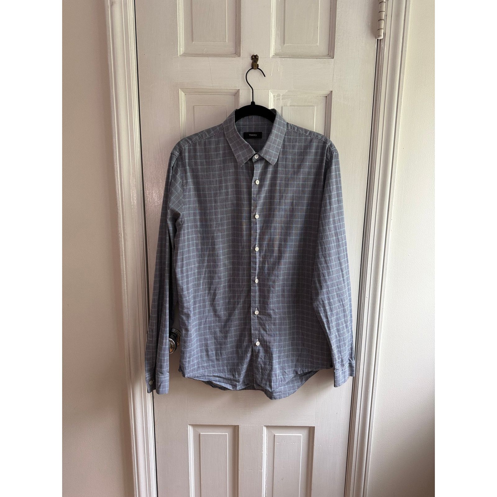 Theory Theory Men's Clean Shirt Medium Marked Gingham Blue White Size US M / EU 48-50 / 2 - 1 Thumbnail