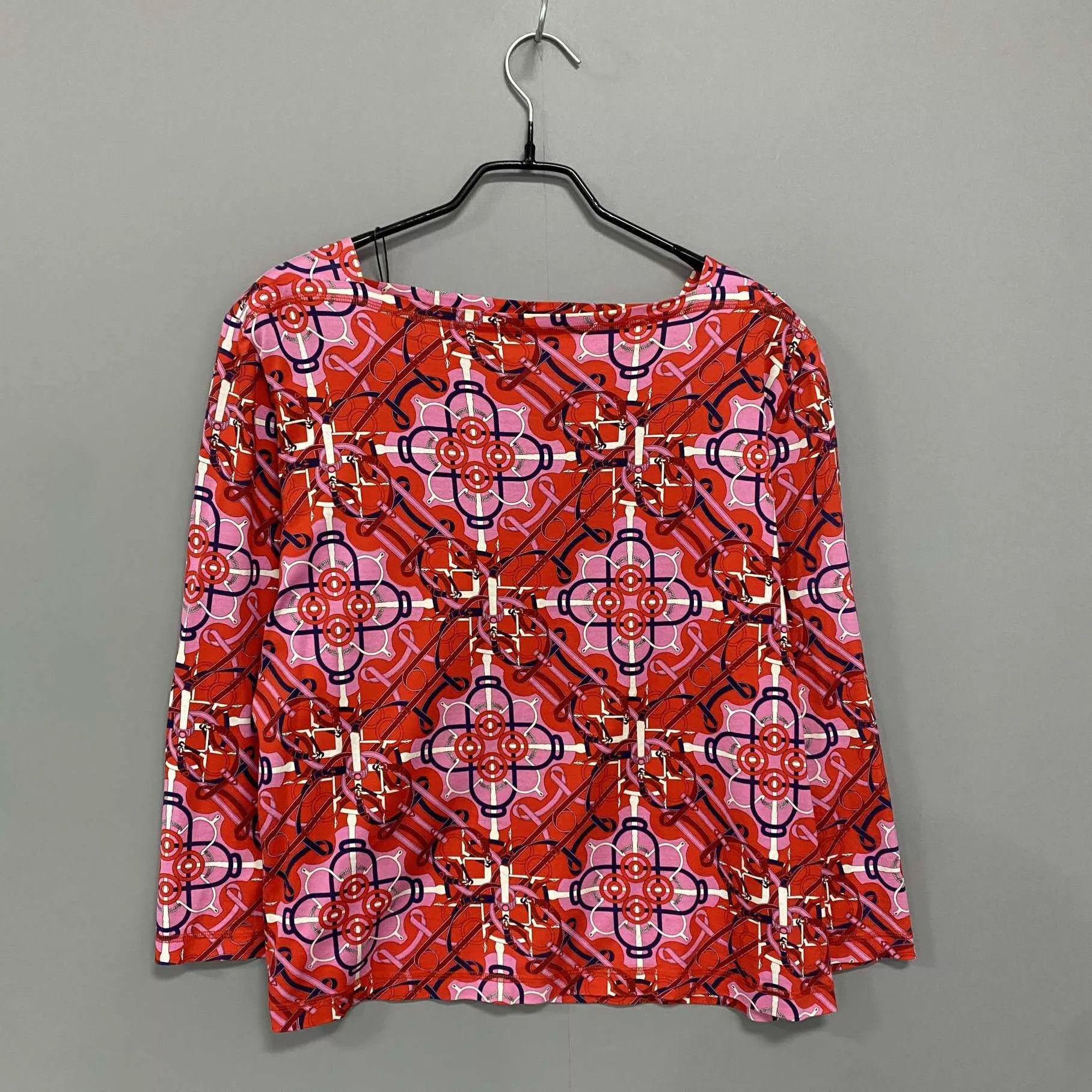 Hermes HERMES Red Printed Long-Sleeve Top Women's 38 Size S / US 4 / IT 40 - 3 Thumbnail