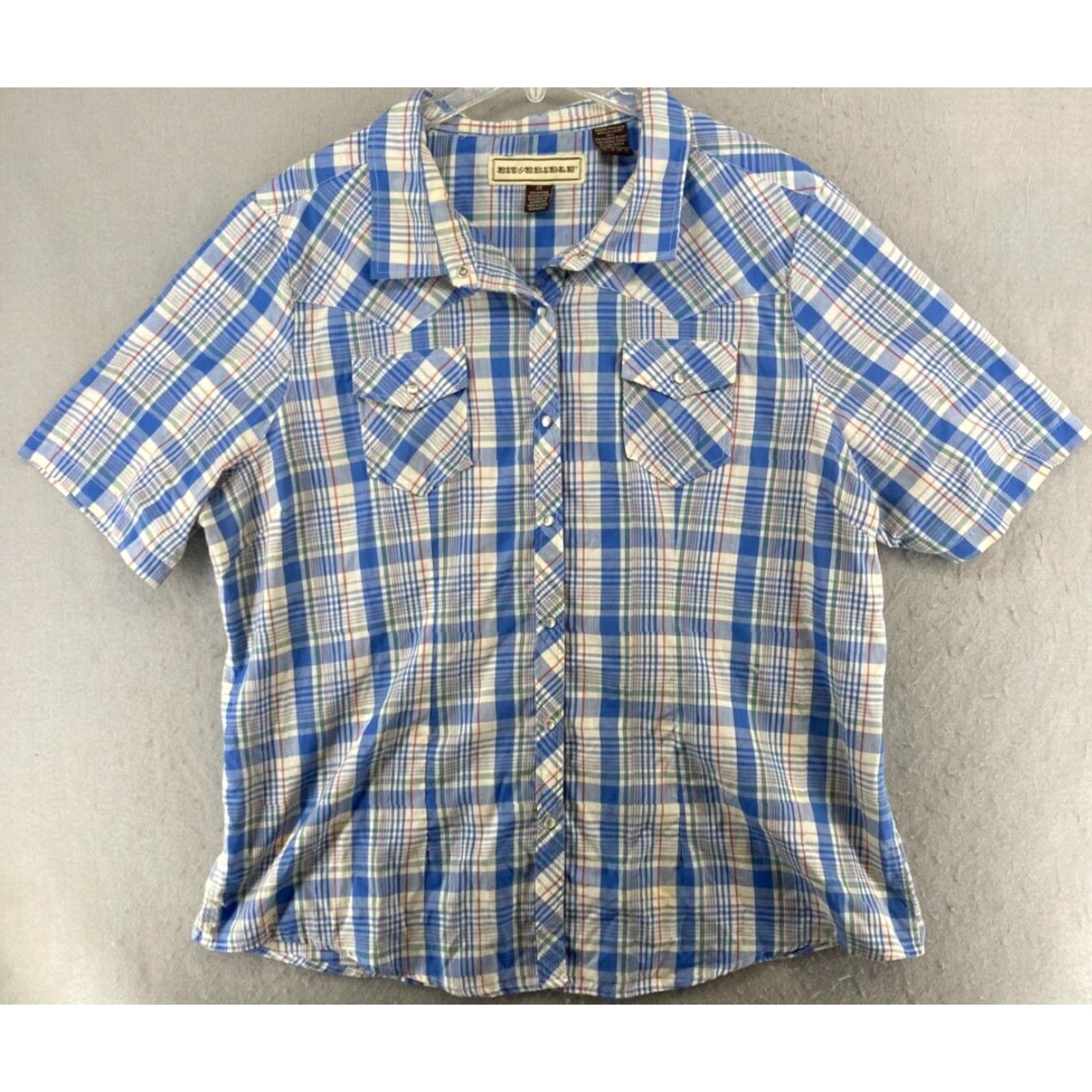 Vintage Bit & Bridle Mens Shirt 2XL Blue Plaid Cowboy Pearl Snap Short Sleeve Shirt Mens 2XL Blue Plaid Cowboy Pearl Snap Short Sleeve Size US XXL / EU 58 / 5 - 2 Thumbnail