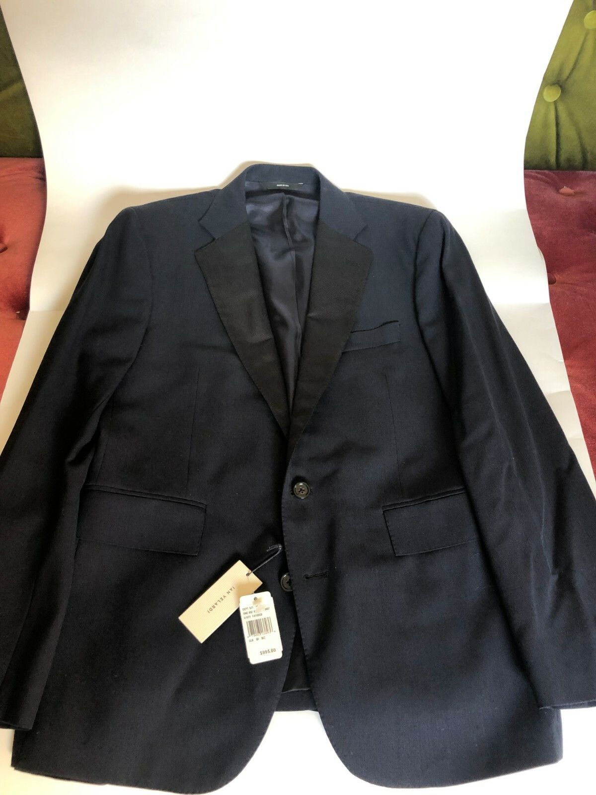 Other Ian Velardi Navy Wool Black Lapel Tuxedo Blazer 40 US Size 40R - 1 Thumbnail