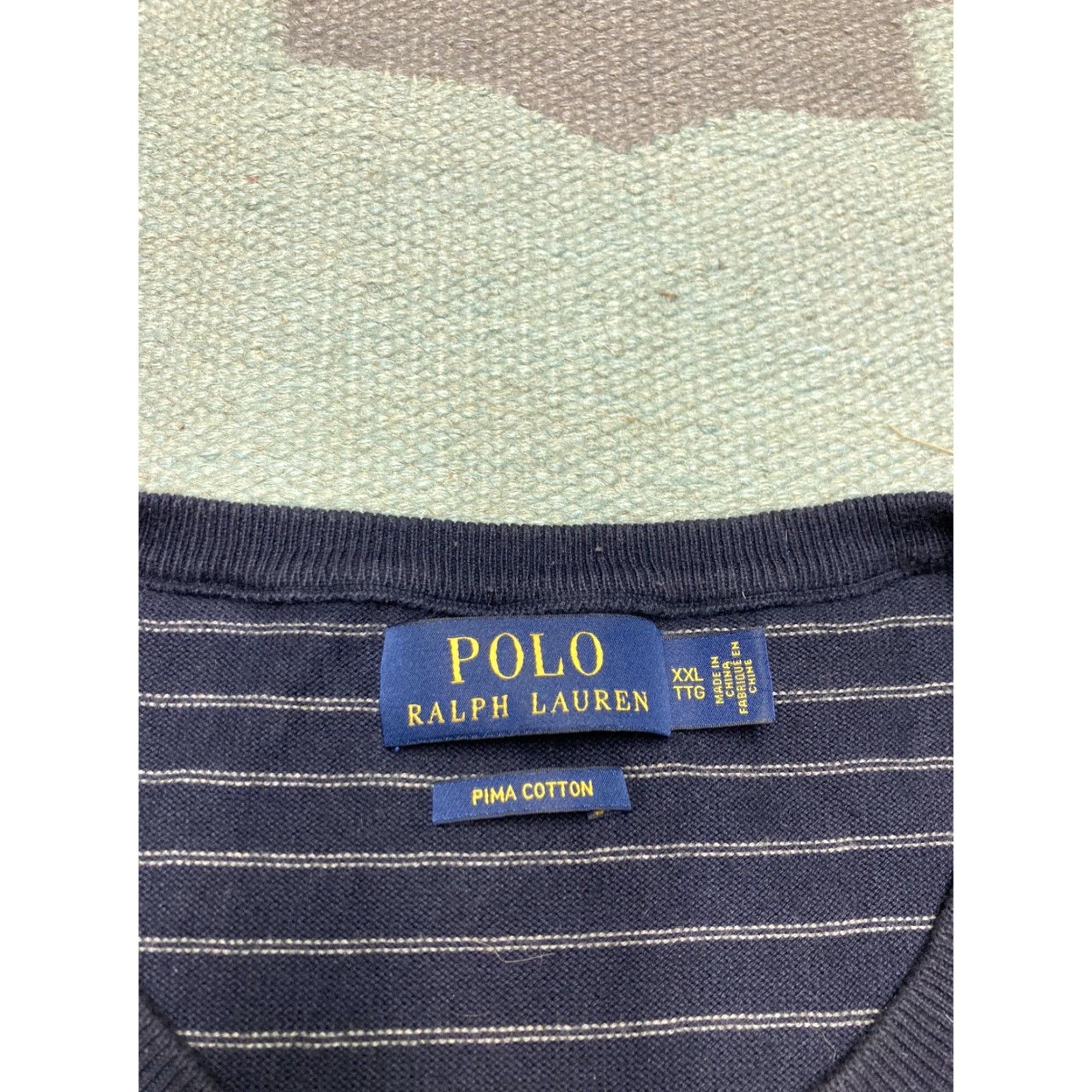 Ralph Lauren VINTAGE Polo Ralph Lauren Pima cotton striped long sleeve shirt Navy Blue Adult XXL EUC Size US XXL / EU 58 / 5 - 7 Thumbnail