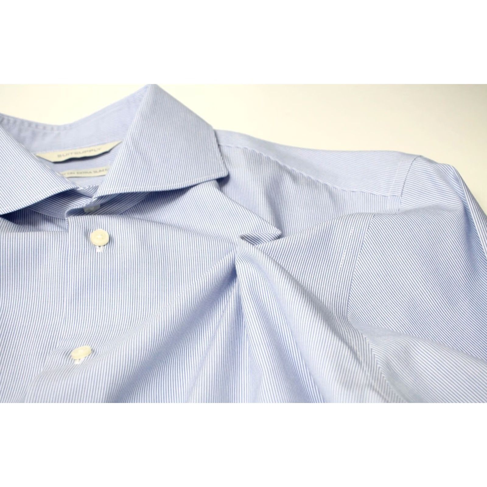 Suitsupply SUITSUPPLY Formal Shirt Men's Extra Slim Fit Pinstripe Blue 41-7 / 16L Size 42R - 5 Thumbnail