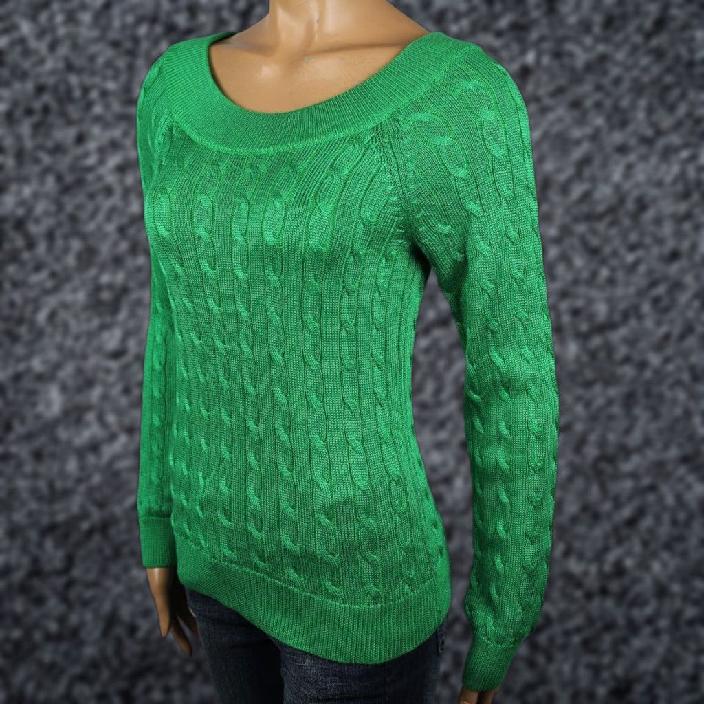 Ralph Lauren Ralph Lauren Green Scoop Neck Cable Knit Sweater NWT Women L XS S M Color Green Pattern Solid Size L / US 10 / IT 46 - 1 Thumbnail