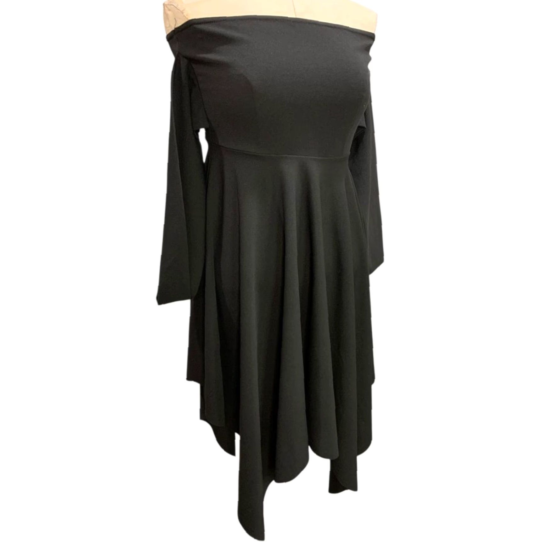 Vintage Quiz Dress Off Shoulder Hanky Hem Drape Black Size 6 Midi Women Size M / US 6-8 / IT 42-44 - 2 Thumbnail