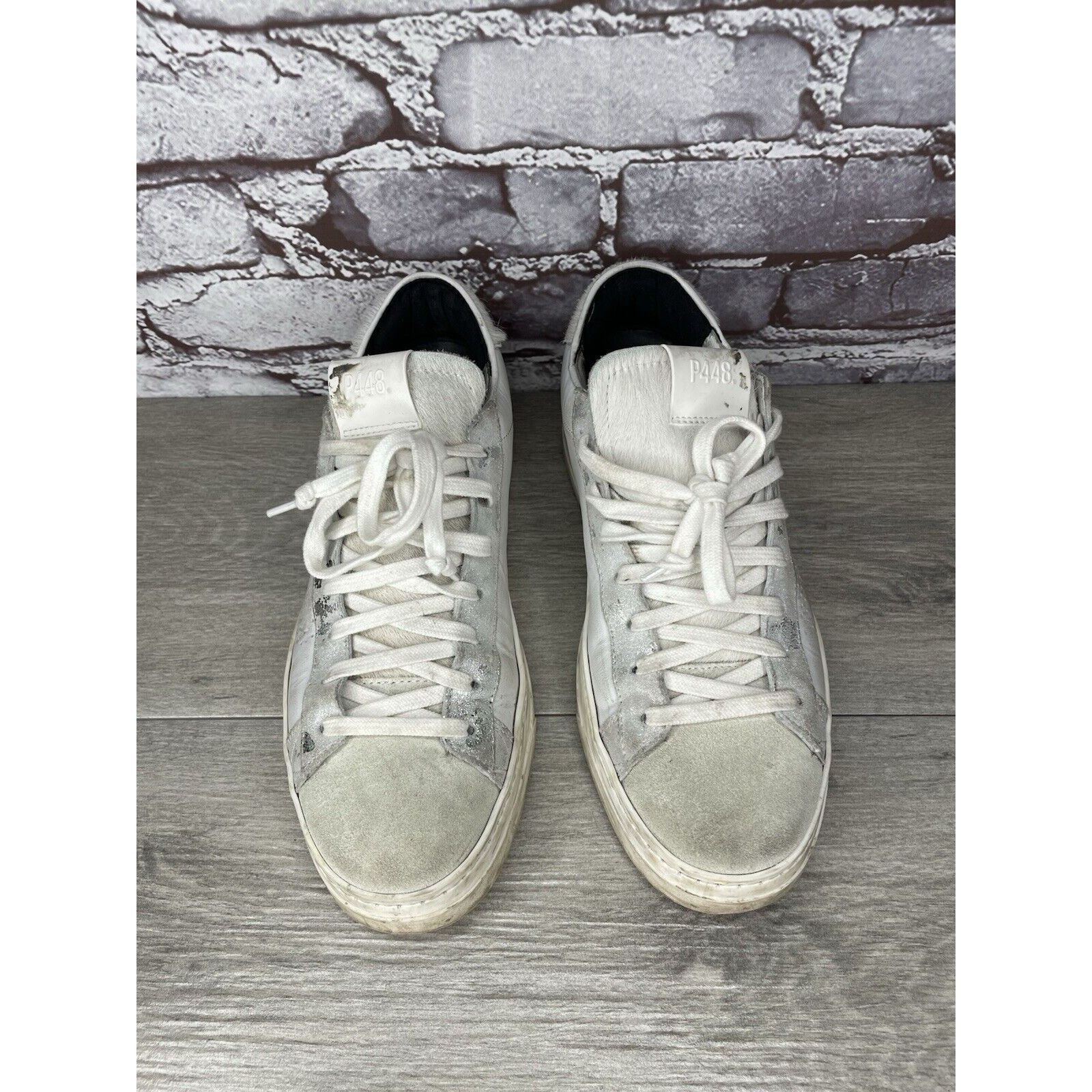 P448 P448 White Leather Gray Suede Silver Glitter Low Top Sneaker Size US 9.5 / IT 39.5 - 23 Thumbnail