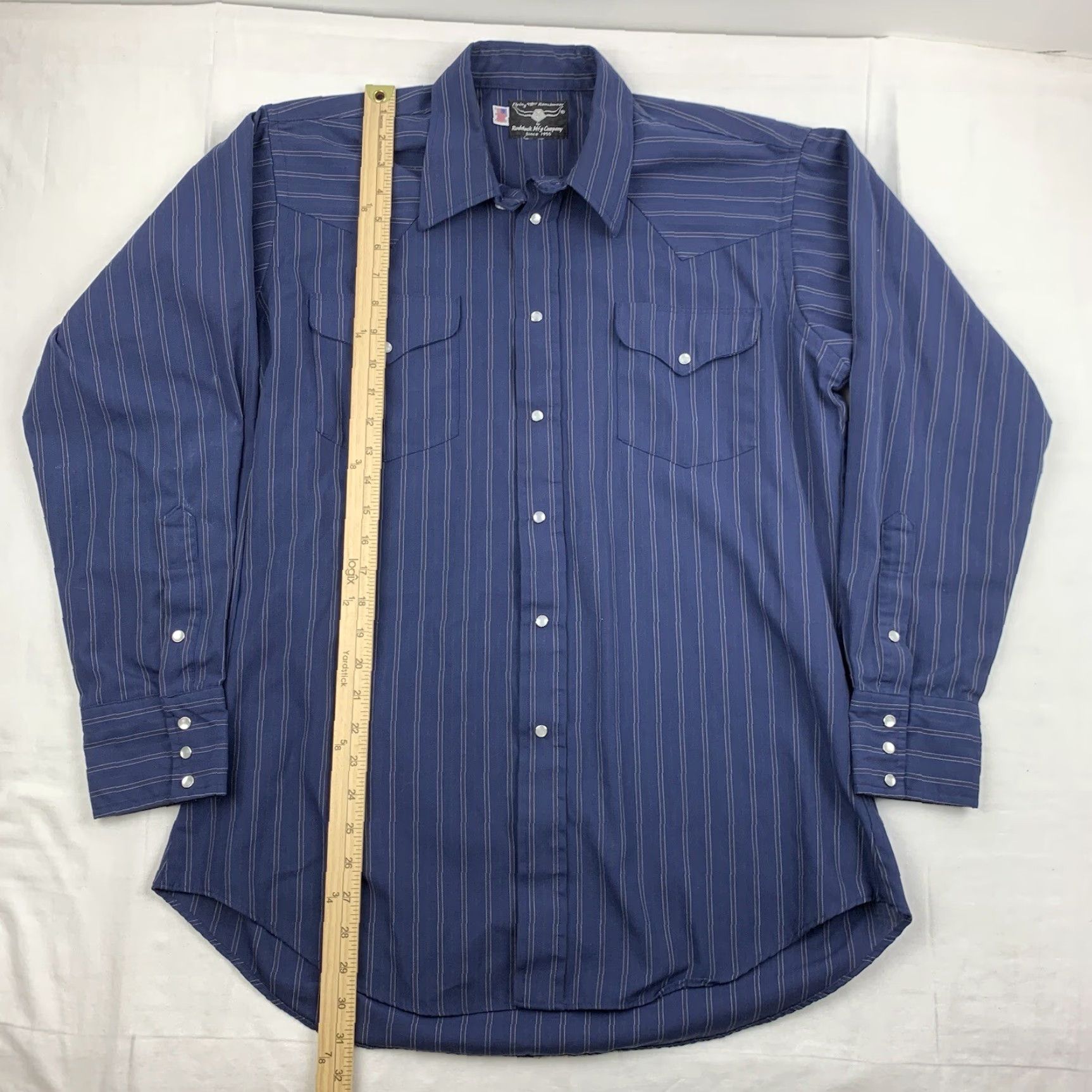 Vintage VINTAGE Flying Ranchwear Pearl Snap Shirt Adult XL Blue Stripes Outdoor Nature Mens 90s 80s Size US XL / EU 56 / 4 - 5 Thumbnail