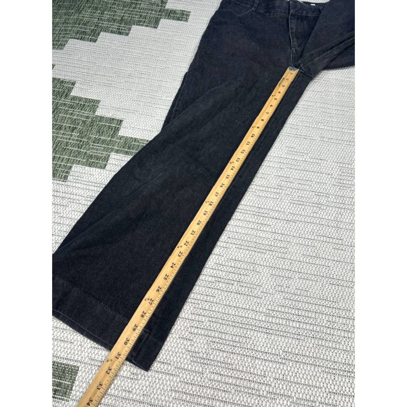 Vince Vince Jeans Womens 29 Black Denim Cotton Double Waistband Wide Leg Casual 31x31 Size 29" - 3 Thumbnail