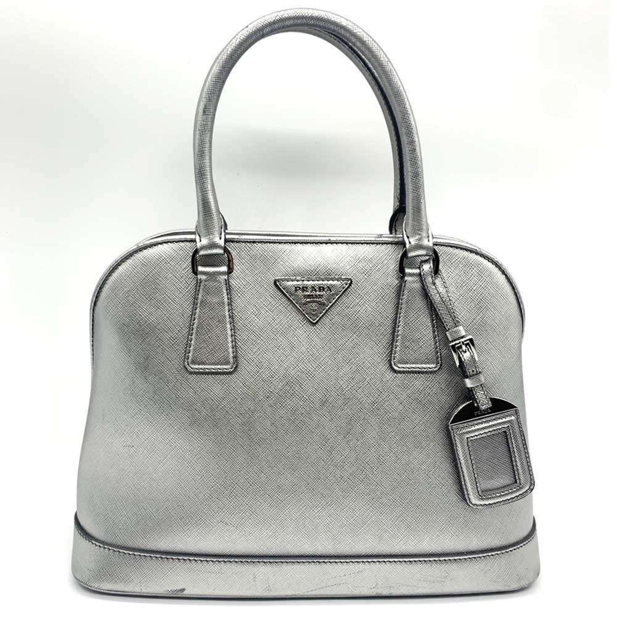 Prada Bag Hand Shoulder Saffiano Leather Silver Bn2567 Women's Prada