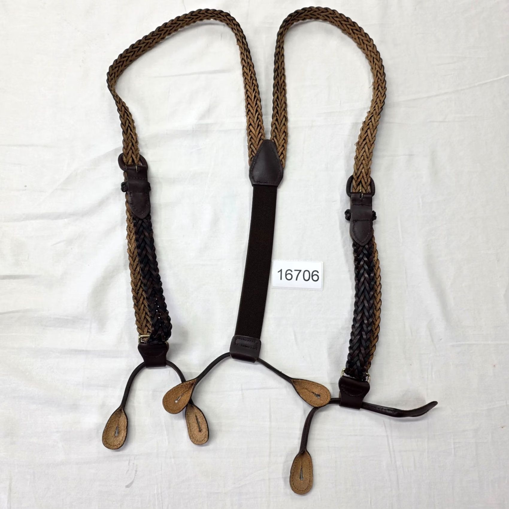 Etro Braided Leather Y Back Suspenders Button Attachment Adjustable Vintage Style Retro Mens Suspender Brown Leather Y-Back Size ONE SIZE - 6 Thumbnail