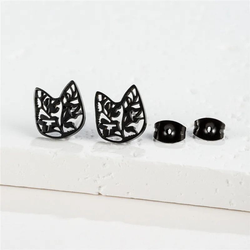 Jewelry Cat Head Mini Stud Earrings Charm Earring Gift Size ONE SIZE - 1 Preview