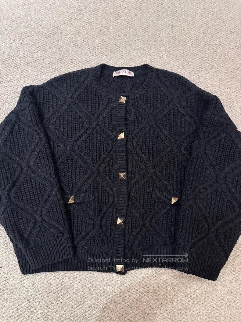 Valentino Valentino Black knitted willow studded cardigan Size M / US 6-8 / IT 42-44 - 1 Thumbnail