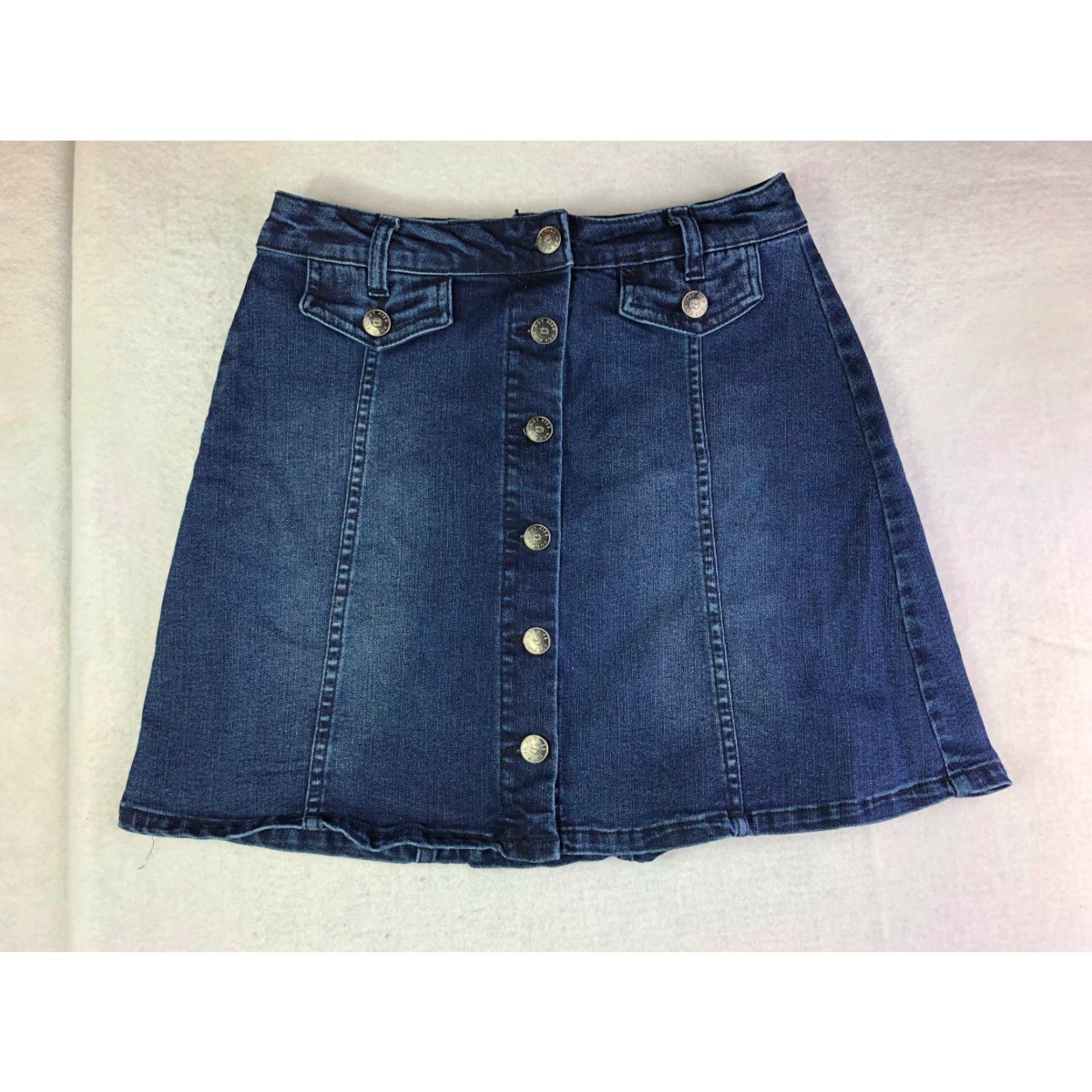 Vintage Kiss Juniors Size 3 25" Waist Measured Blue Jean Skirt Button Closure Size 26" / US 2 / IT 38 - 8 Thumbnail