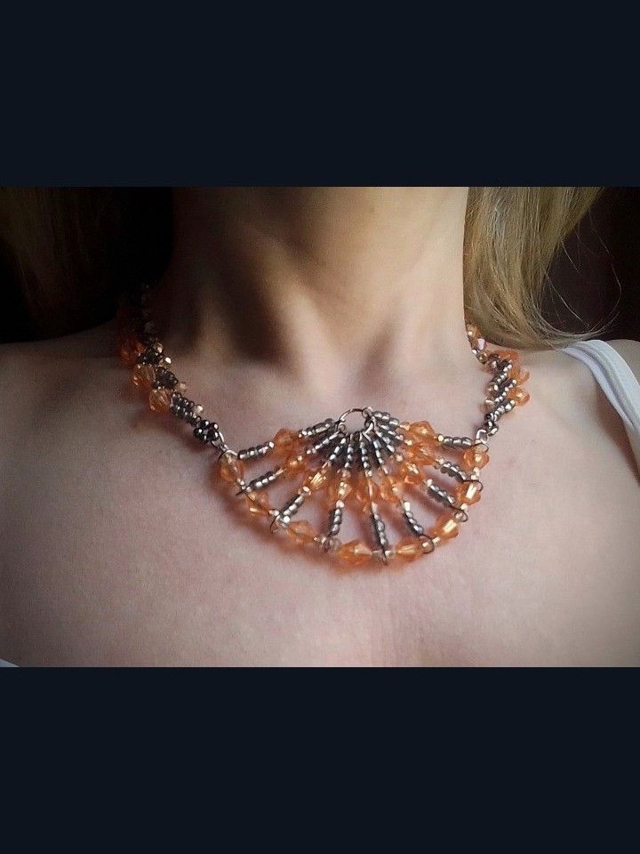 Handmade Necklace Orange Green Earrings Vintabe Antique Fashionable Size ONE SIZE - 6 Thumbnail