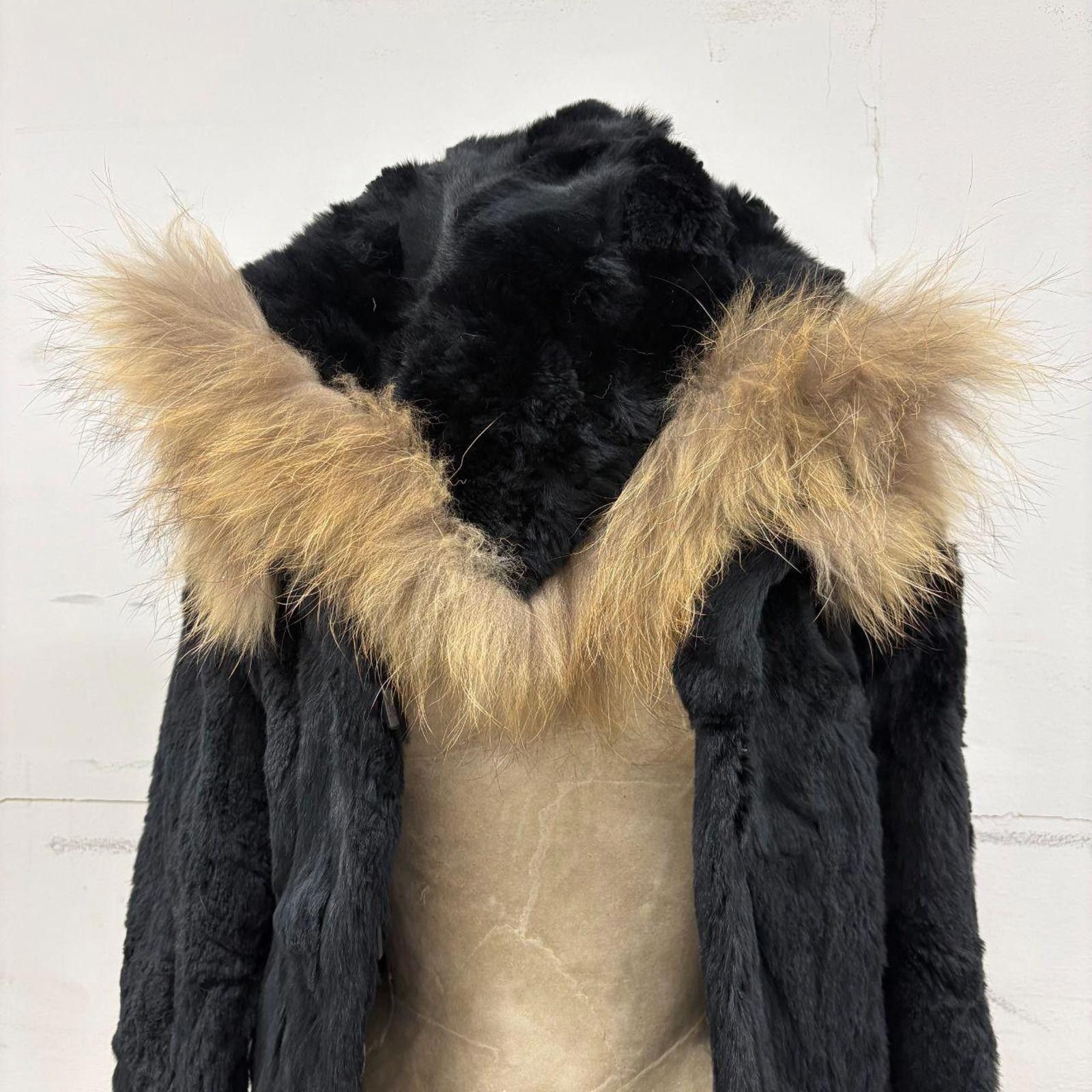 Other Vintage Y2K Jet Black Rabbit & Fox Fur Hooded Jacket Size S / US 4 / IT 40 - 3 Thumbnail
