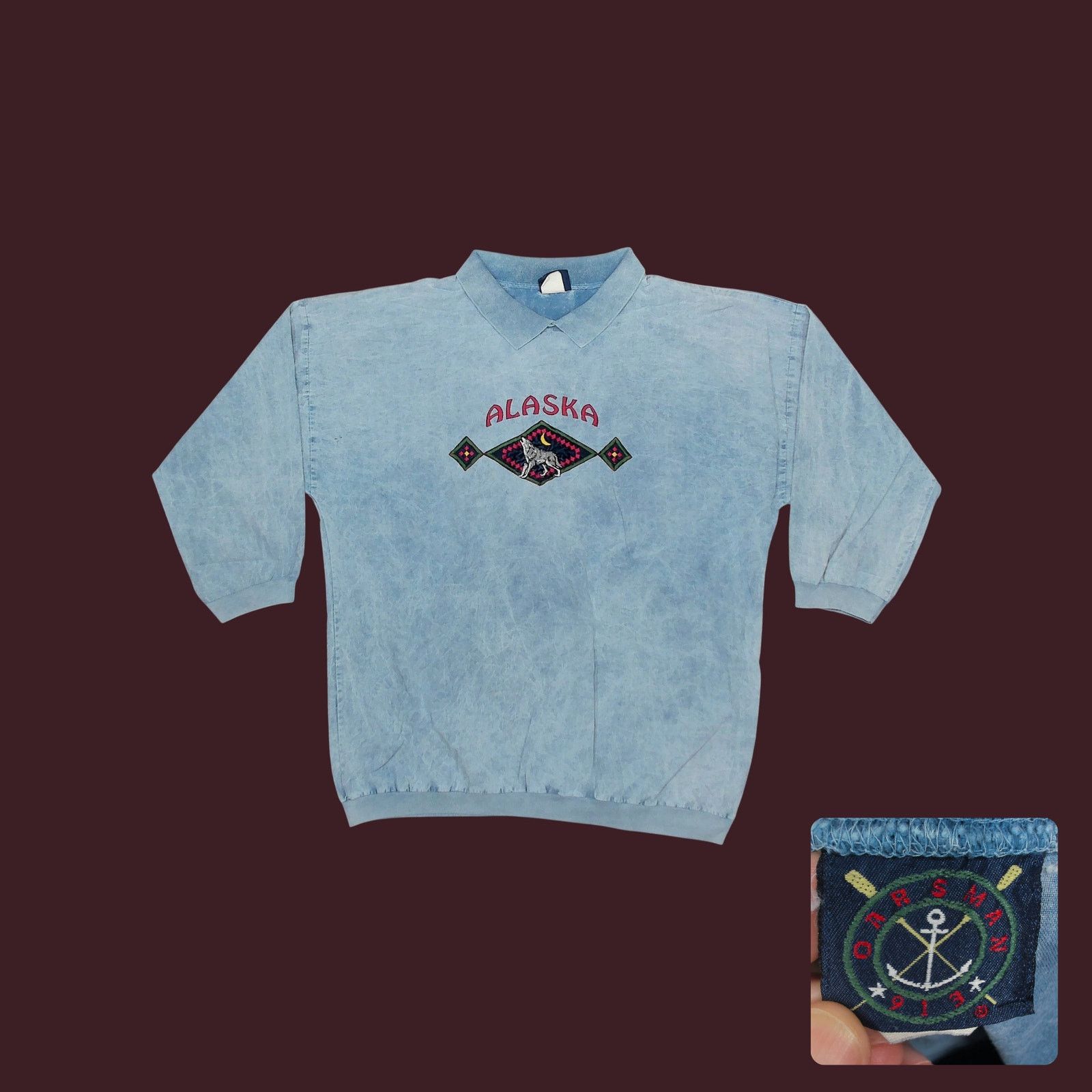 Vintage 90s Oarsman Alaska Wolf Ombre Knit Polo 3/4 Sleeve Boxy XXL Size US XXL / EU 58 / 5 - 1 Thumbnail