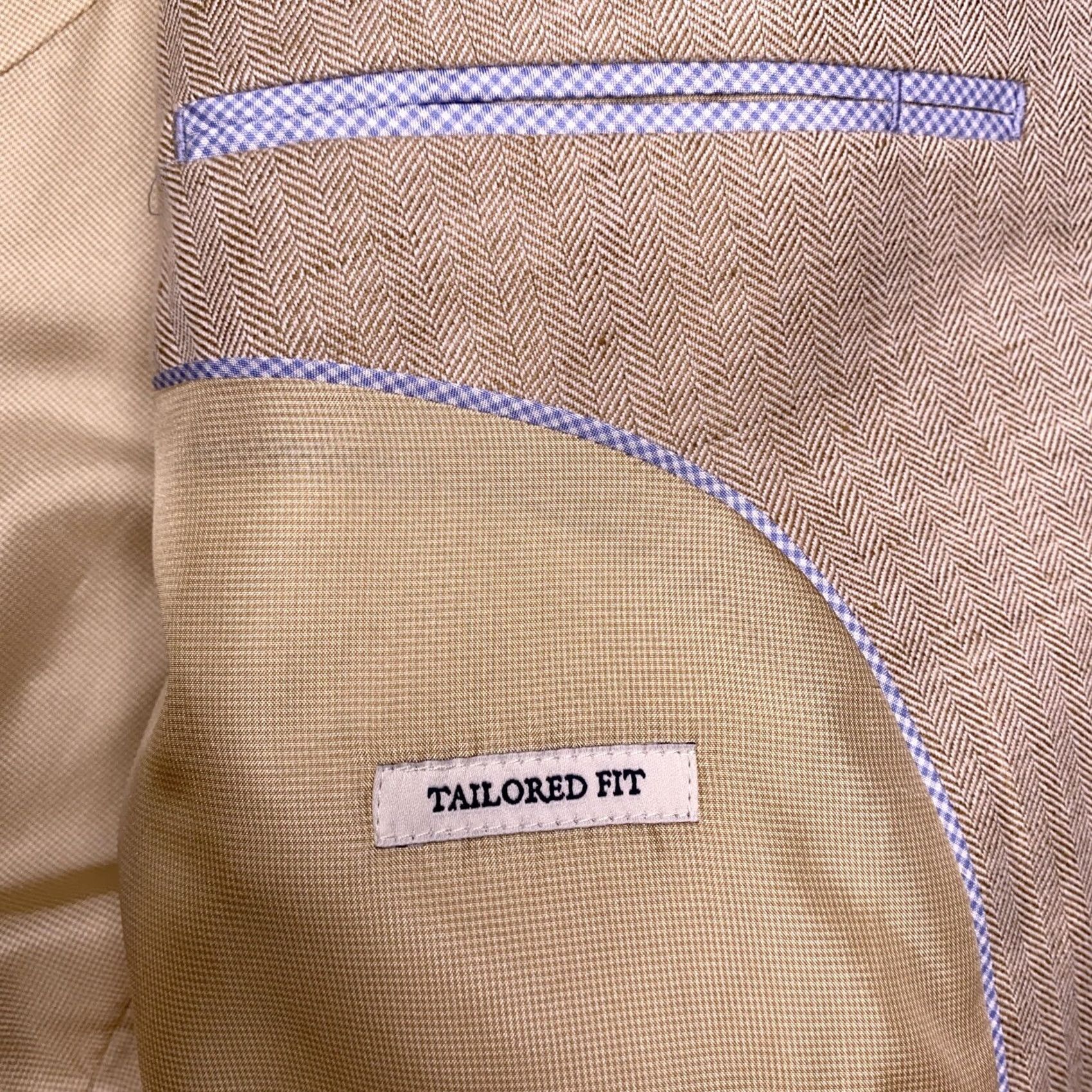 Jos. A. Bank Jos. A. Bank Sport Coat Mens 46 Long Tan Herringbone Linen Blend Slim Single-Breasted 2-Button Notch Lapel Long Jacket Chest 48 Vintage: No Size US S / EU 44-46 / 1 - 5 Thumbnail