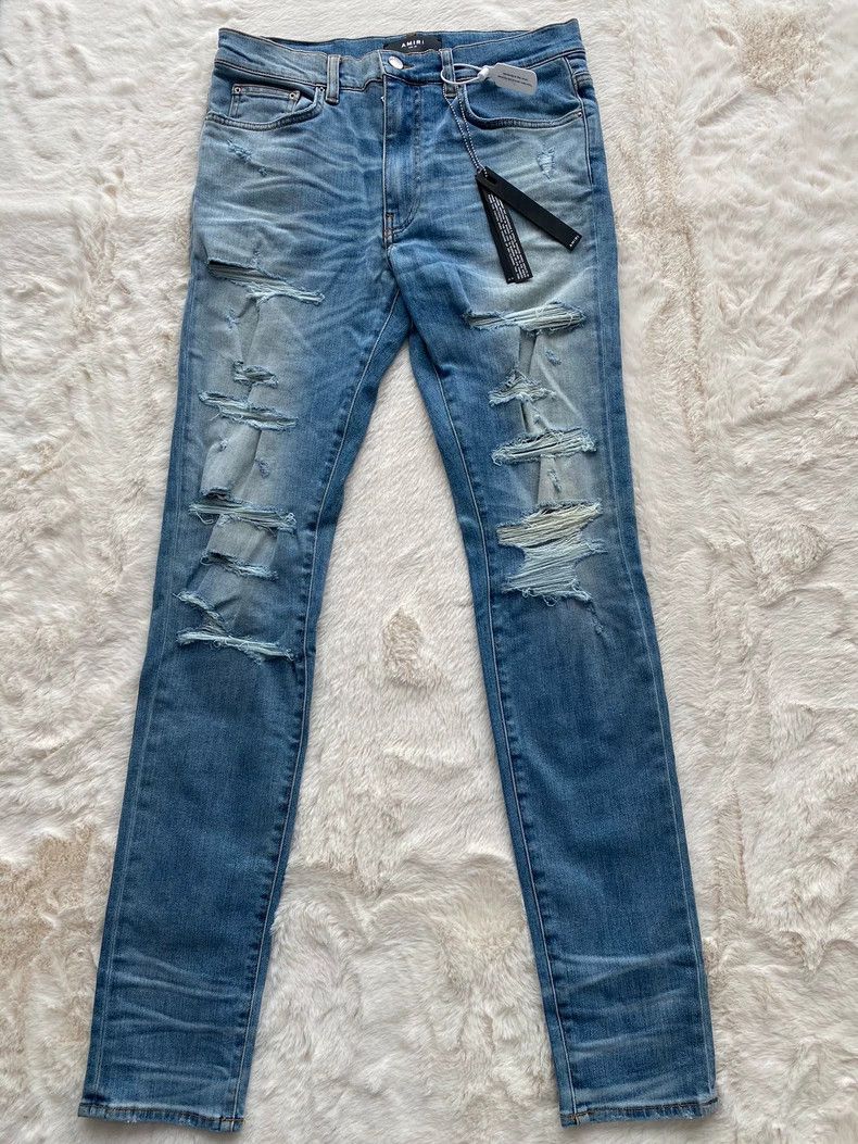 Amiri Amiri Washed Blue Destruction Thrasher Denim Jean Size US 34 / EU 50 - 1 Thumbnail