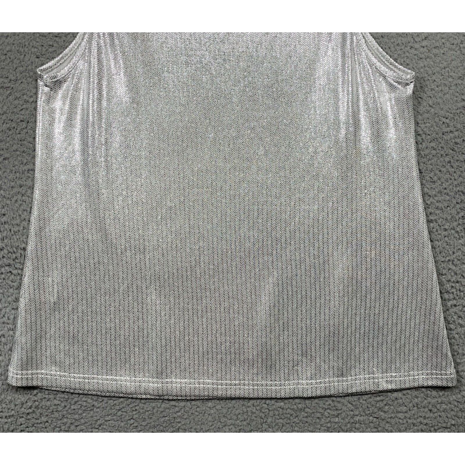 Vintage Allegra K Top Women's M White Silver Shiny 1 Button Closure Machine Washable Tank Blended Fabric Size M / US 6-8 / IT 42-44 - 7 Thumbnail