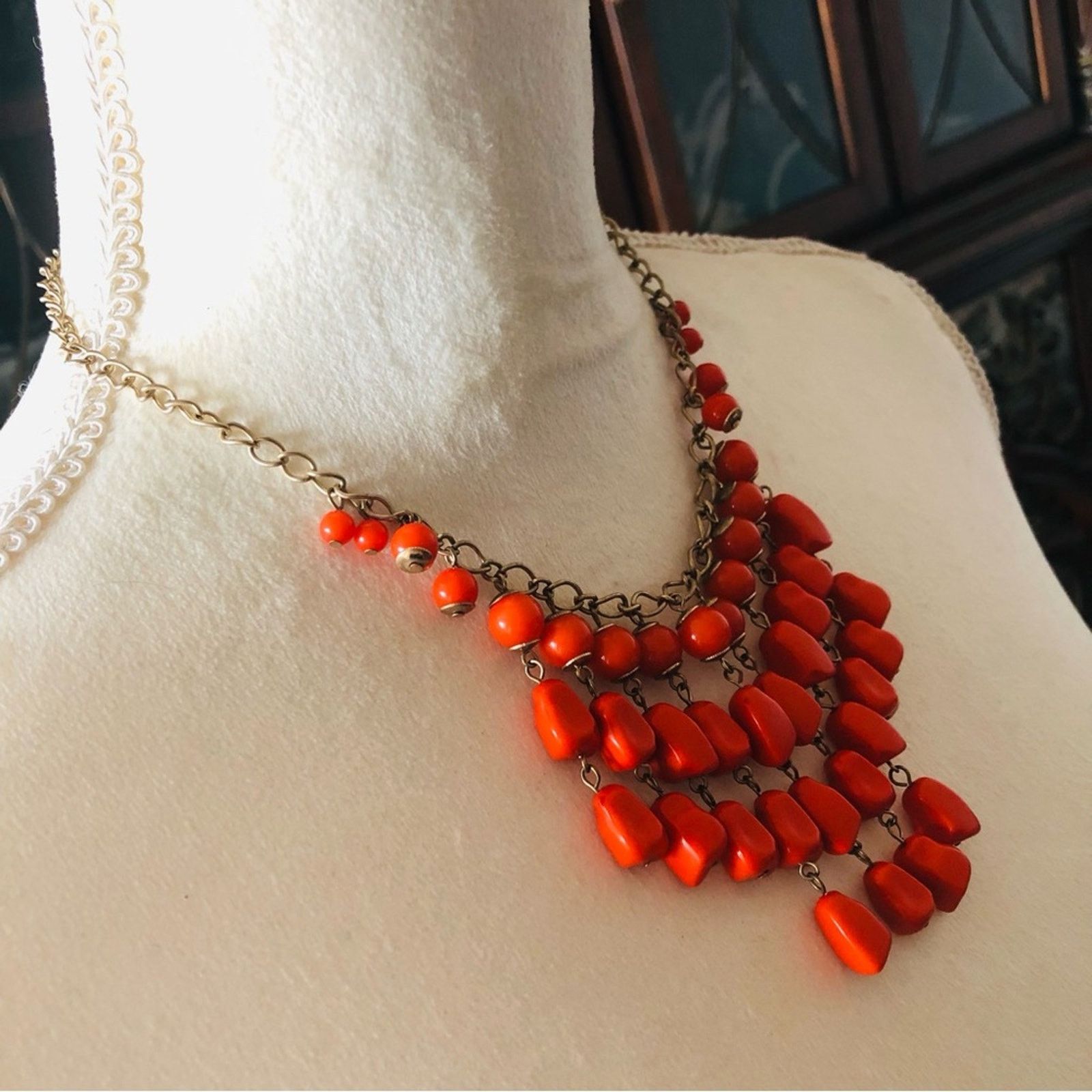 Jewelry Bright orange resin beaded chain necklace Size ONE SIZE - 3 Thumbnail