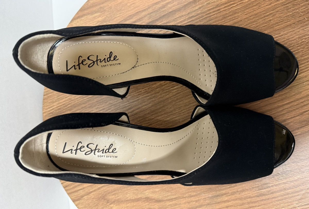 Other Life Stride Women Black Caren PeepToe Soft System Mod Sandal Size US 10 / IT 40 - 3 Thumbnail