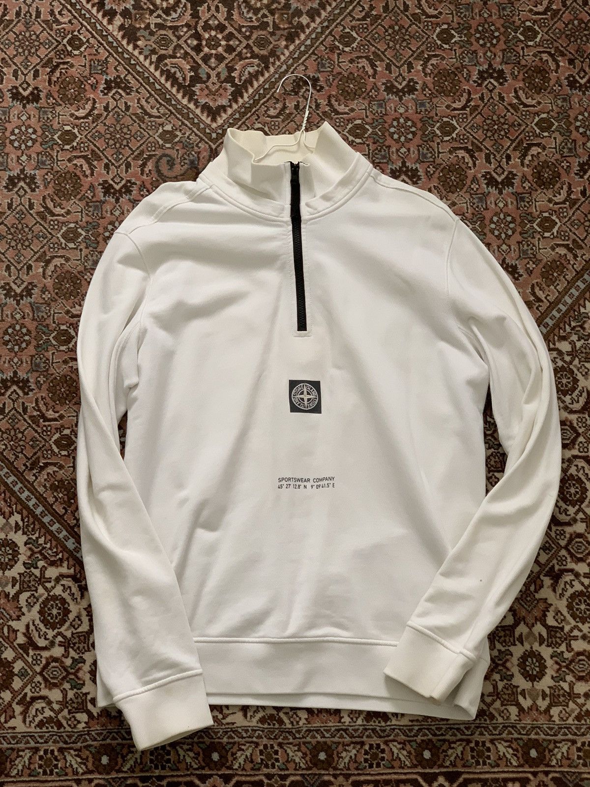 image of Stone Island Cream Half-Zip Sweatshirt in White, Men's (Size XL)