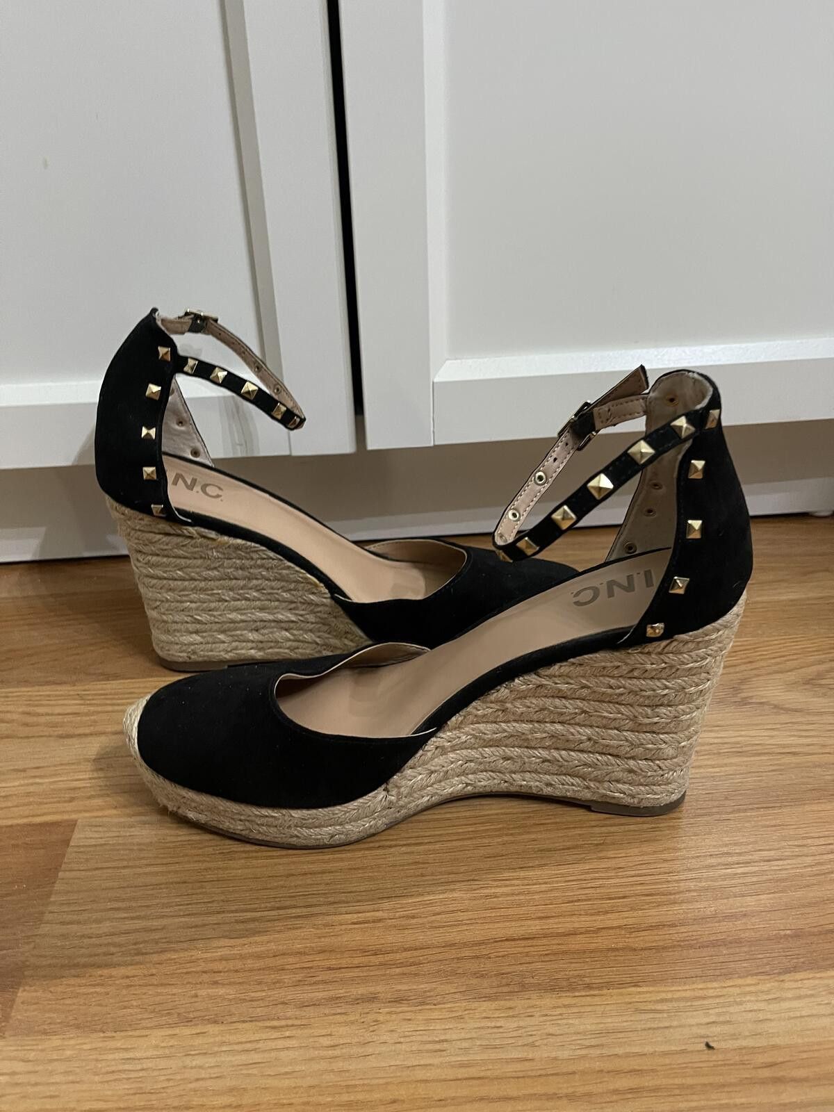 I.N.C INC Black Studded Ankle Strap Espadrille Wedge Sandals Size US 8 / IT 38 - 1 Thumbnail