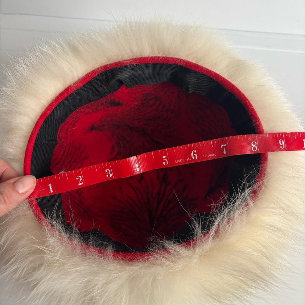 Designer Red and Cream Fur Hat Size ONE SIZE - 3 Thumbnail