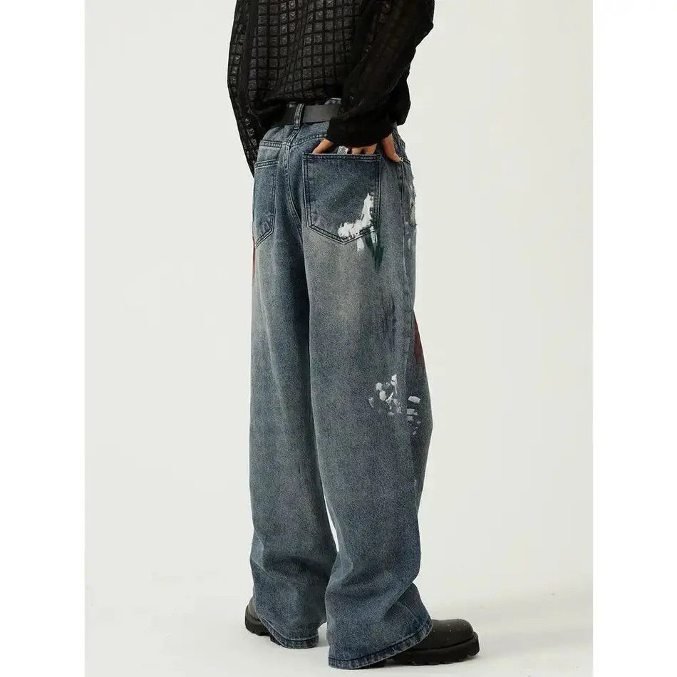 Japanese Brand Retro loose wide leg ripped jeans Size US 32 / EU 48 - 3 Thumbnail