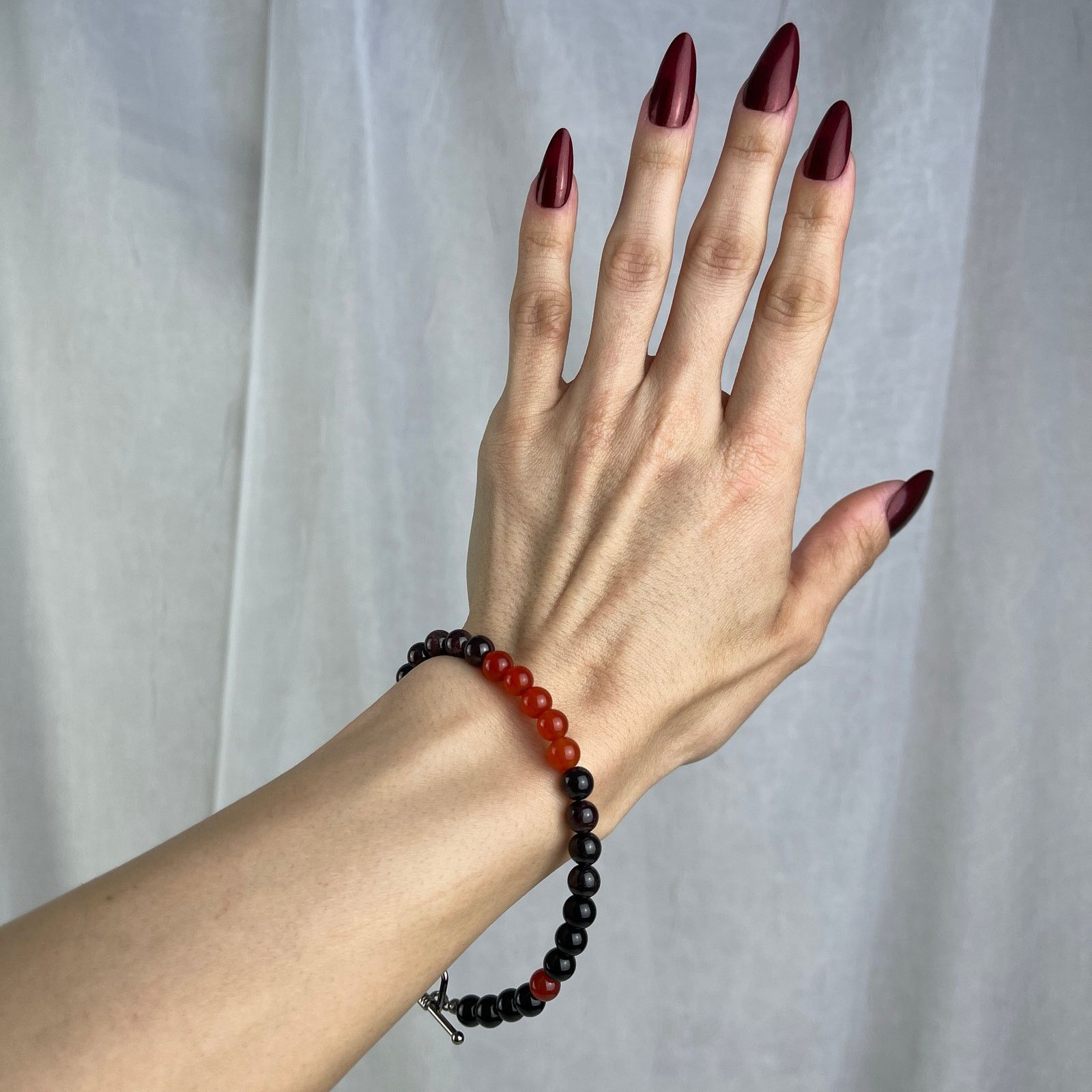 Handmade Carnelian Garnet Obsidian Crystal Gemstone Bead Bracelet Size ONE SIZE - 4 Thumbnail