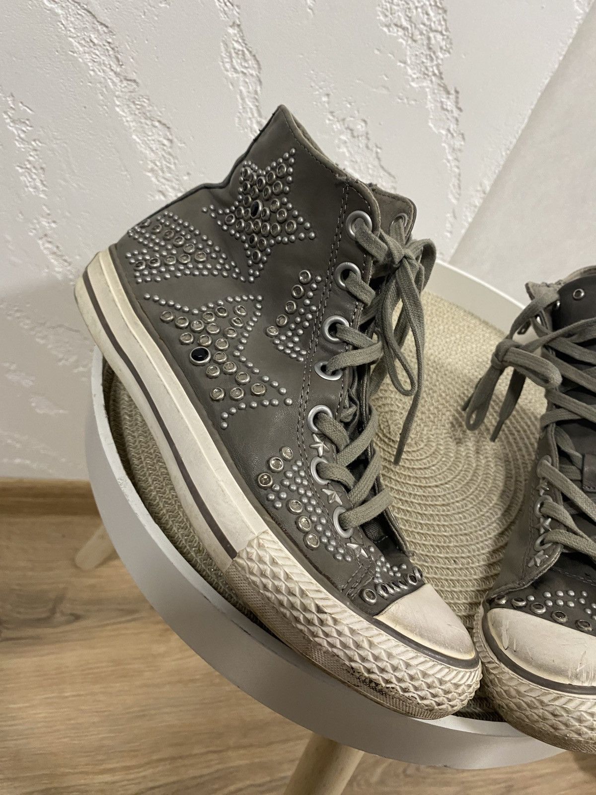 ASH Ash Victim Gray Leather Studded High Top Punk Goth Shoes 38 Size US 8 / IT 38 - 2 Thumbnail
