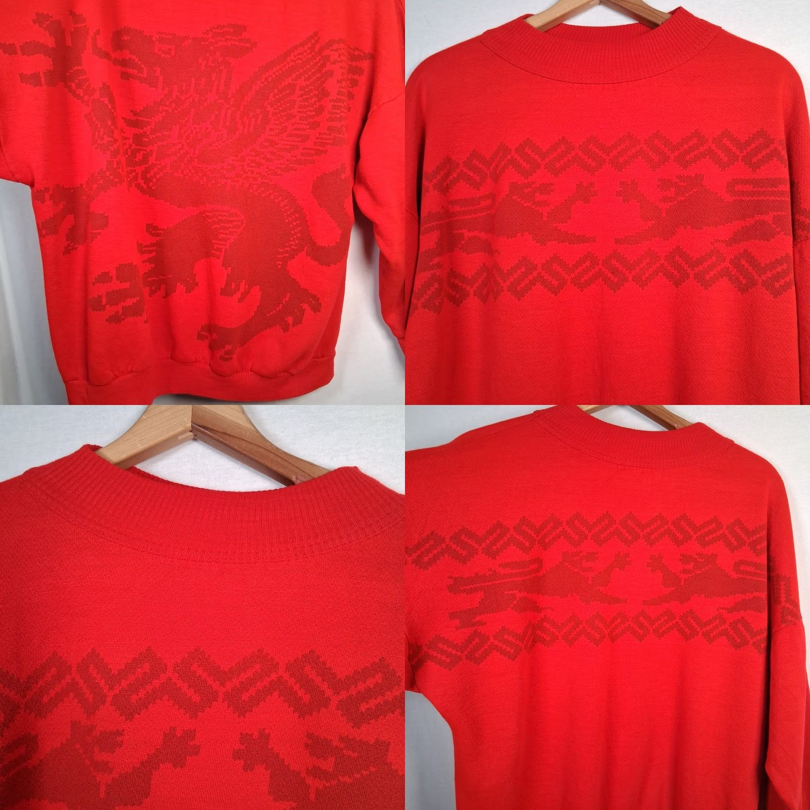 Griffin VINTAGE VA-HO Sweatshirt Small Women Red Mock Neck Griffin Pattern Pullover Knit Long Sleeve Autumn Winter Spring Cozyarna Size S / US 4 / IT 40 - 8 Thumbnail
