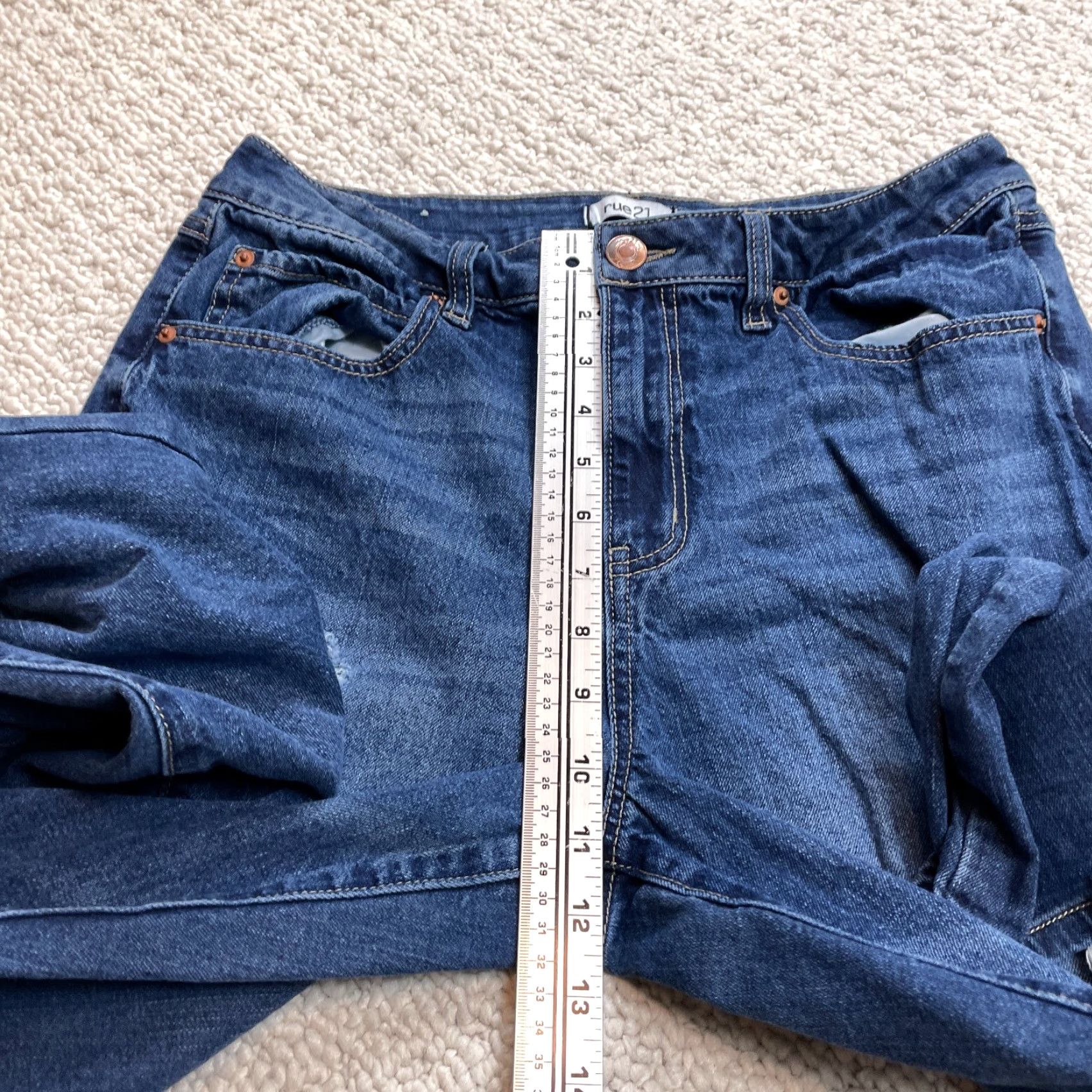 Vintage Rue 21 Jeans Womens 12 Blue Denim Dark Wash Distressed Straight Leg 32x29.5 Size 34" / US 12 / IT 48 - 6 Thumbnail