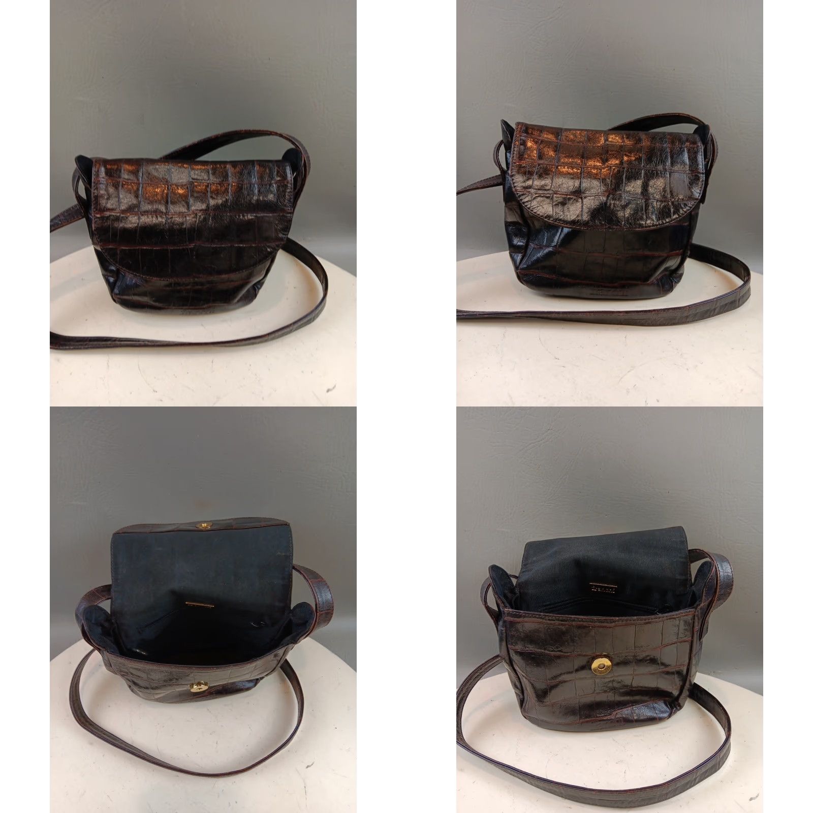 Crocs Franchi Crossbody Bag Brown Croc Embossed Genuine Leather GUC Women Small Brown Crossbody Bag Mens? Size ONE SIZE - 9 Thumbnail
