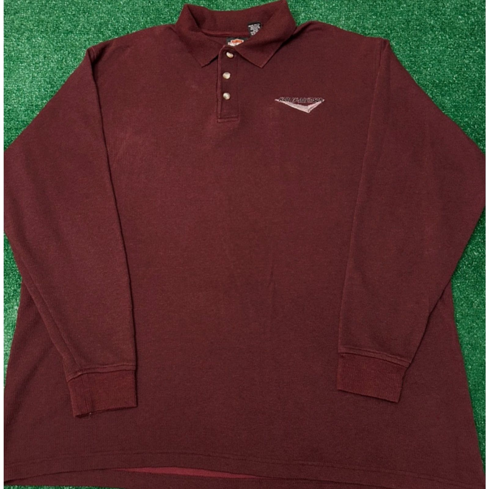 Harley Davidson VINTAGE Harley-Davidson Long Sleeve Polo Collared Shirt Sz XXL Burgundy 90s Y2K NY Motorcyle Biker Grunge Hip Hop Mens Size US XXL / EU 58 / 5 - 2 Thumbnail