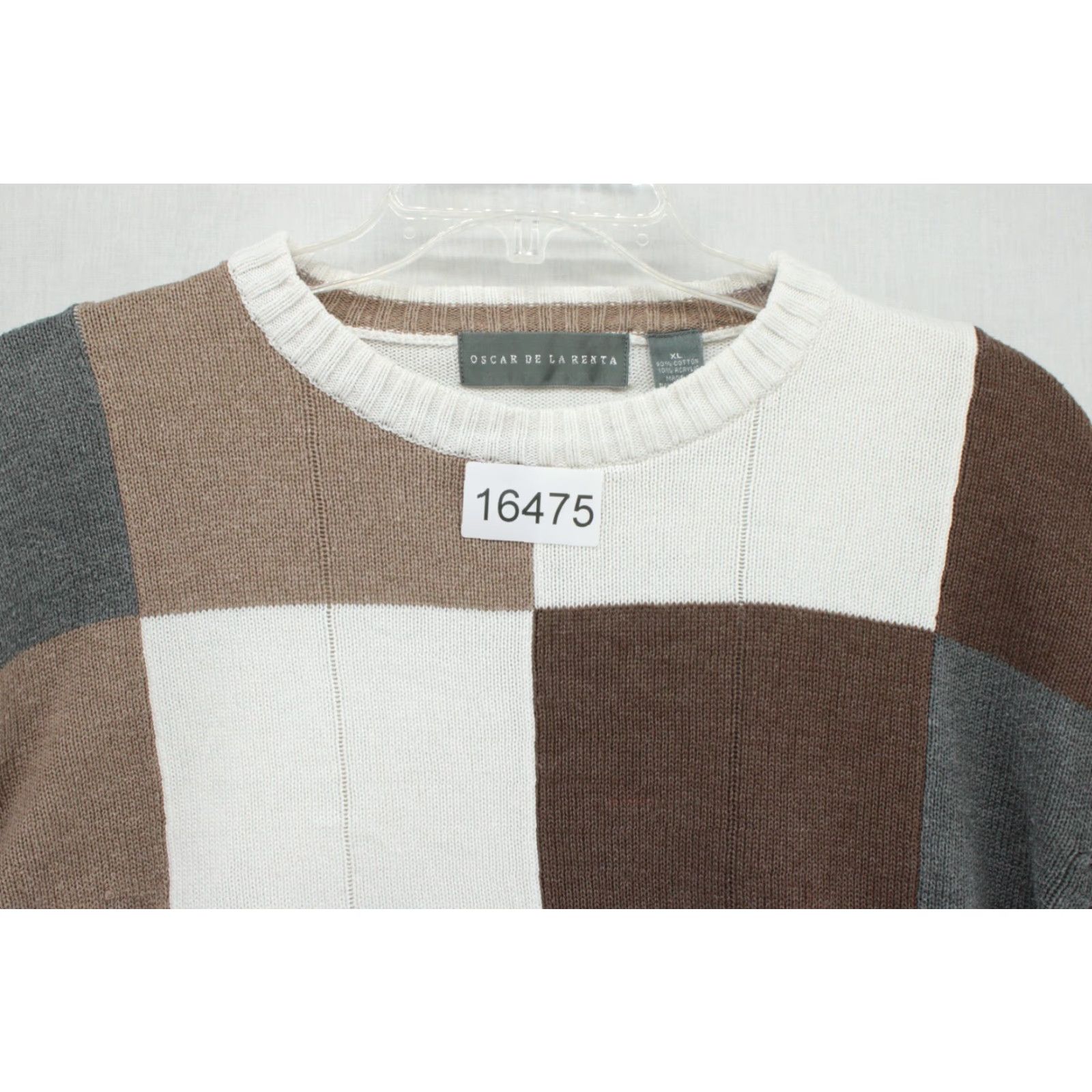 Oscar De La Renta Oscar de la Renta Sweater XL Patchwork Check Preppy Brown Beige Gray Pullover Knit Men's Size US XL / EU 56 / 4 - 7 Thumbnail