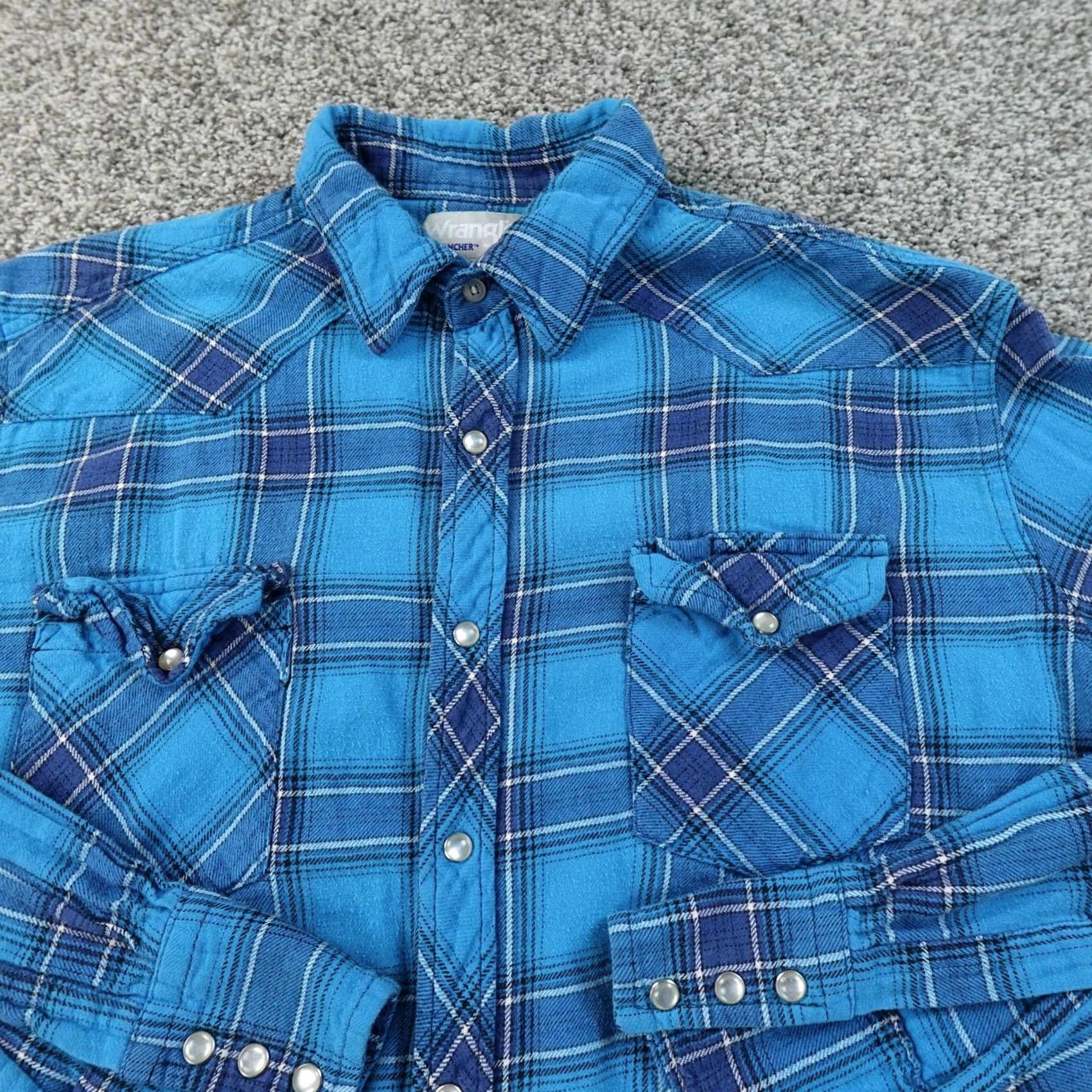 Wrangler Wrangler Shirt Mens L Blue Plaid Flannel Western Pearl Snap Long Sleeve Cowboy Size US L / EU 52-54 / 3 - 3 Thumbnail