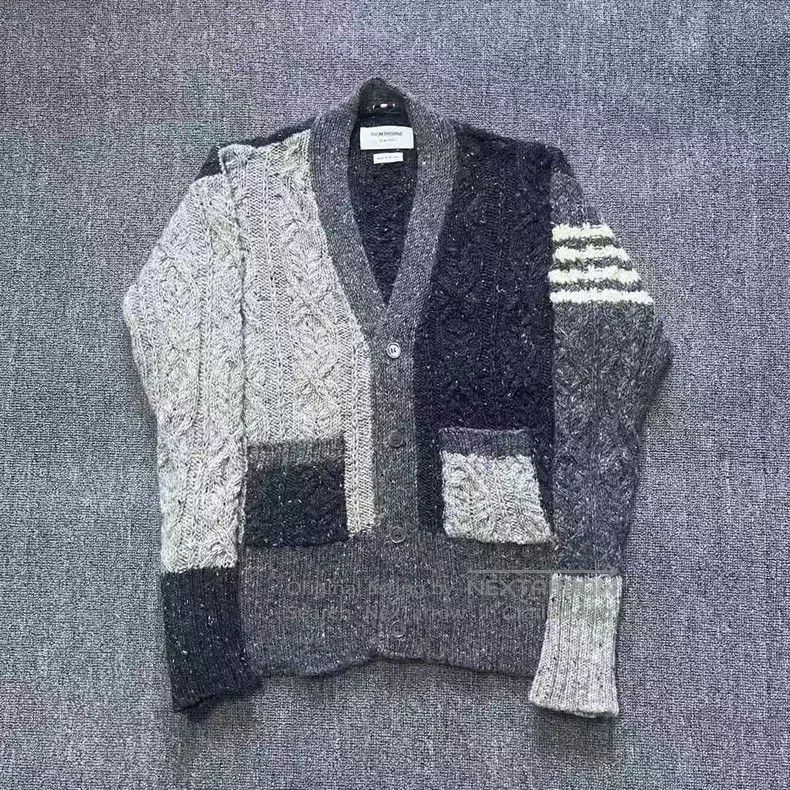 Thom Browne Thom Browne Grey Mixed Color Wool and Mohair Cardigan Size US L / EU 52-54 / 3 - 1 Thumbnail