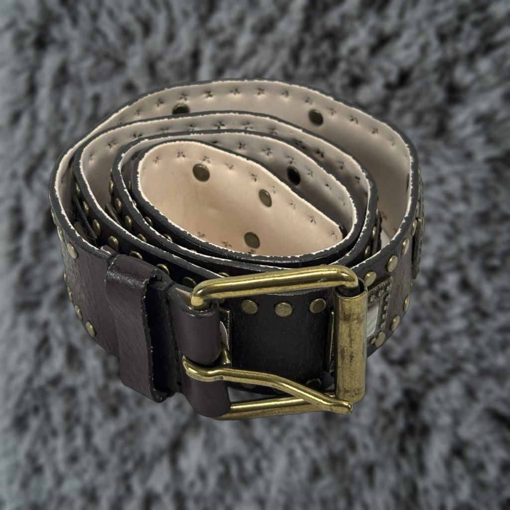 Vintage VINTAGE Another Line Inc Fashion Belt Women Leather Studded Square Crystal Size L Brown Y2K Size ONE SIZE - 1 Thumbnail