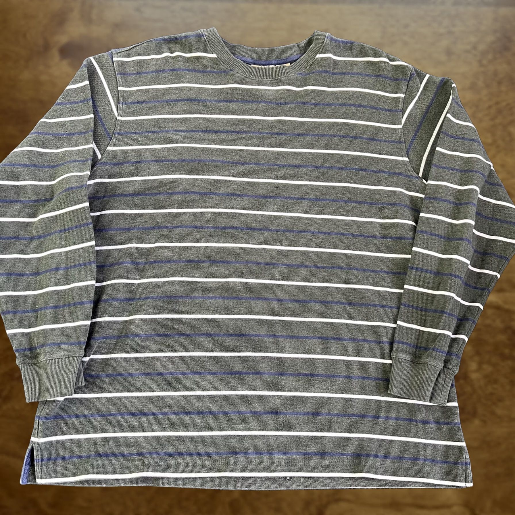 Vintage L.L. Bean Sweater Mens XLT Green Striped Crewneck Cotton Knit Pullover Big Tall Size US XL / EU 56 / 4 - 1 Thumbnail