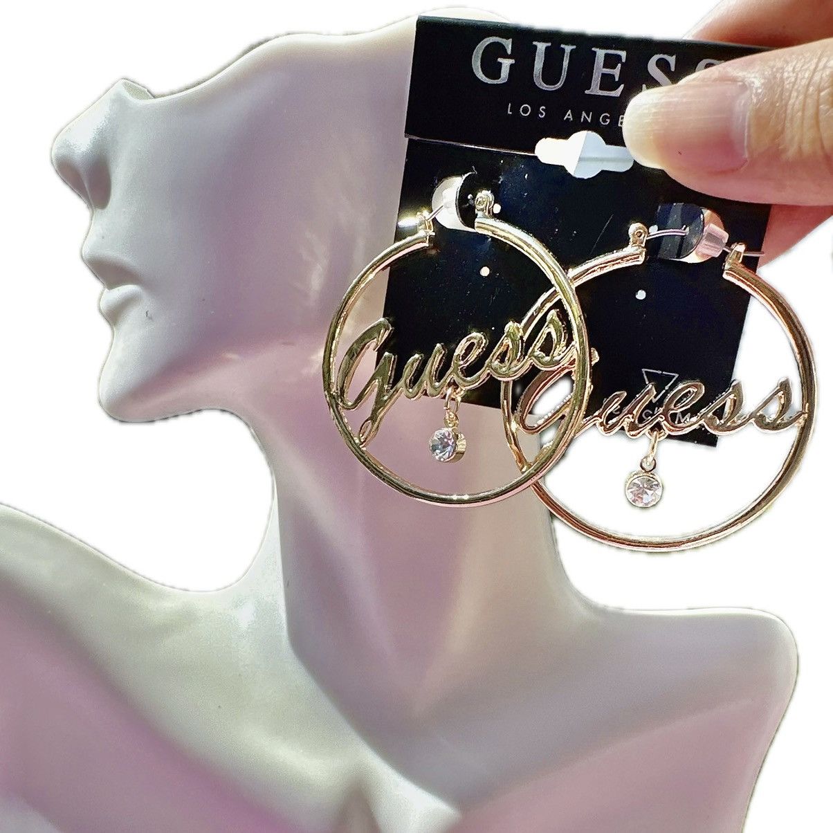 Guess Guess Earrings logo signed gold tone loop clip on diamond Size ONE SIZE - 1 Thumbnail
