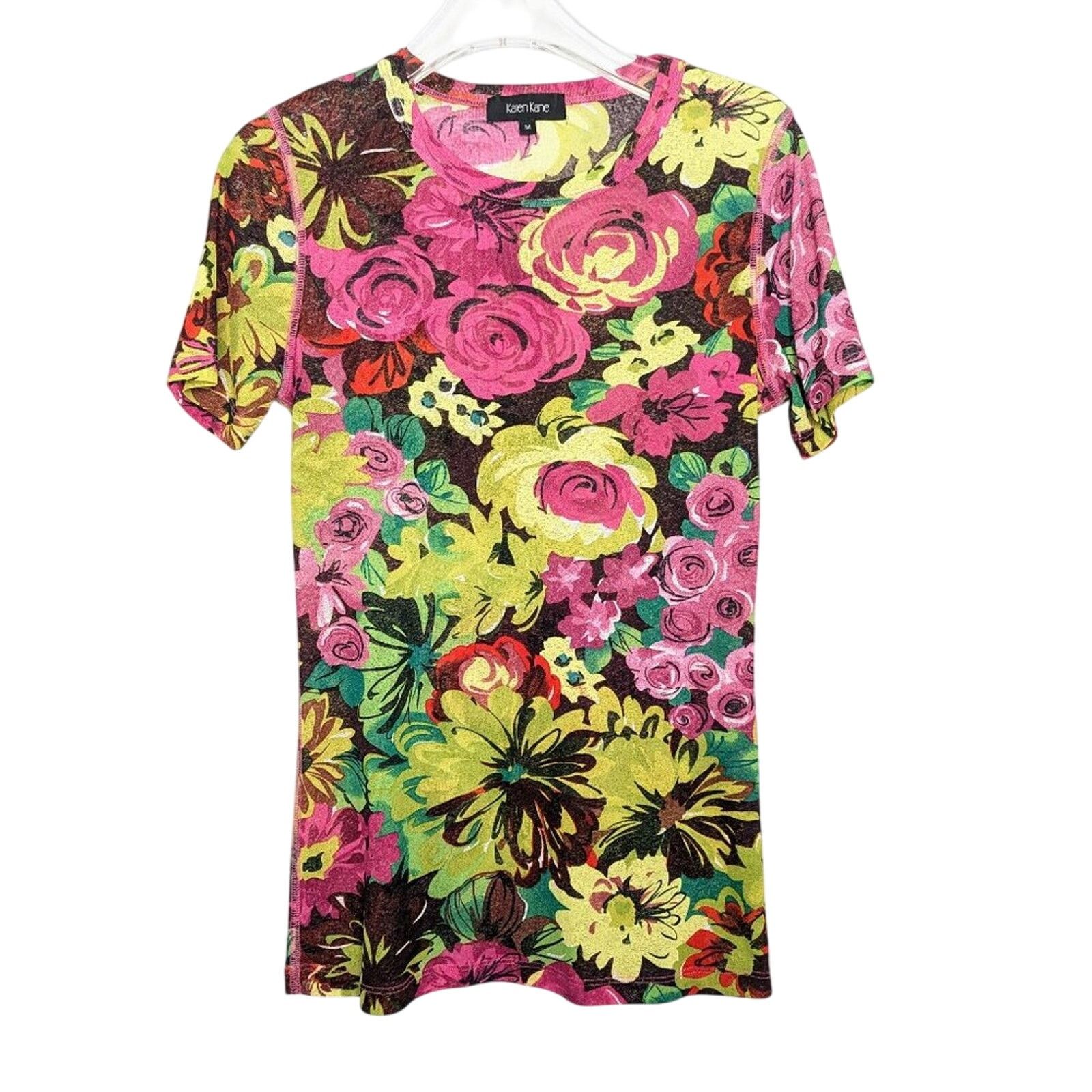 Vintage Vintage Y2k Pink Green Floral Print Short Sleeve Crew Neck Size M / US 6-8 / IT 42-44 - 1 Thumbnail