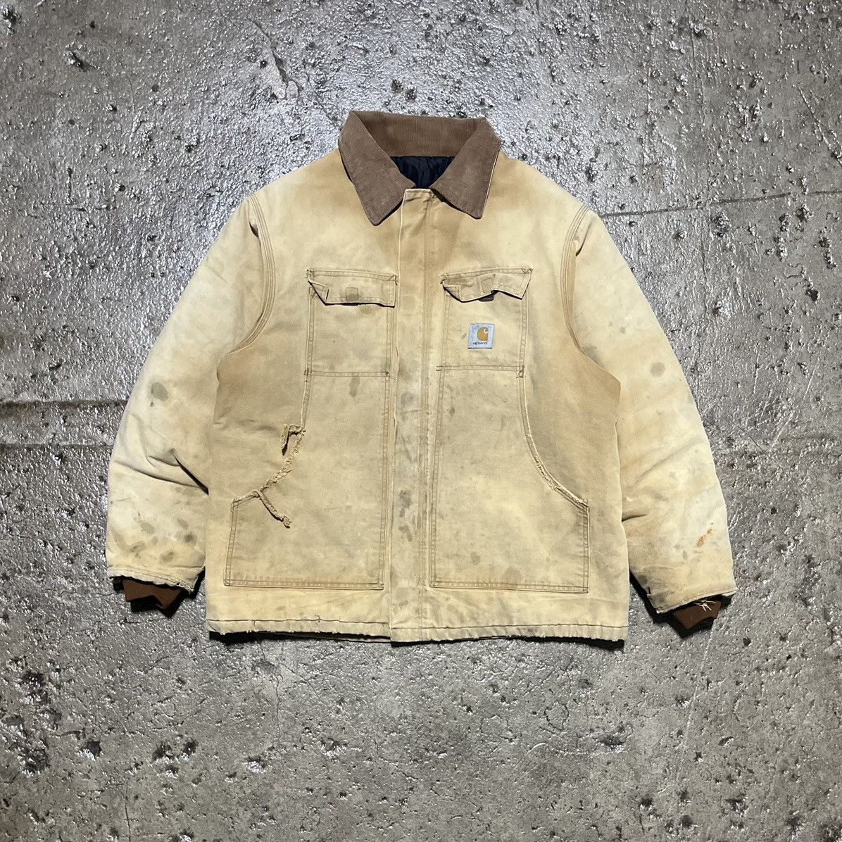 image of Crazy Vintage Thrashed Carhartt Jacket Faded Workwear Tan, Men's (Size XL)